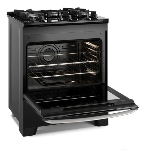 Imagem 1 de 5 de Fogão 5 Bocas Electrolux Preto Efficient Mesa de Vidro PerfectCook e Grades de Ferro (FE5GB) Bivolt