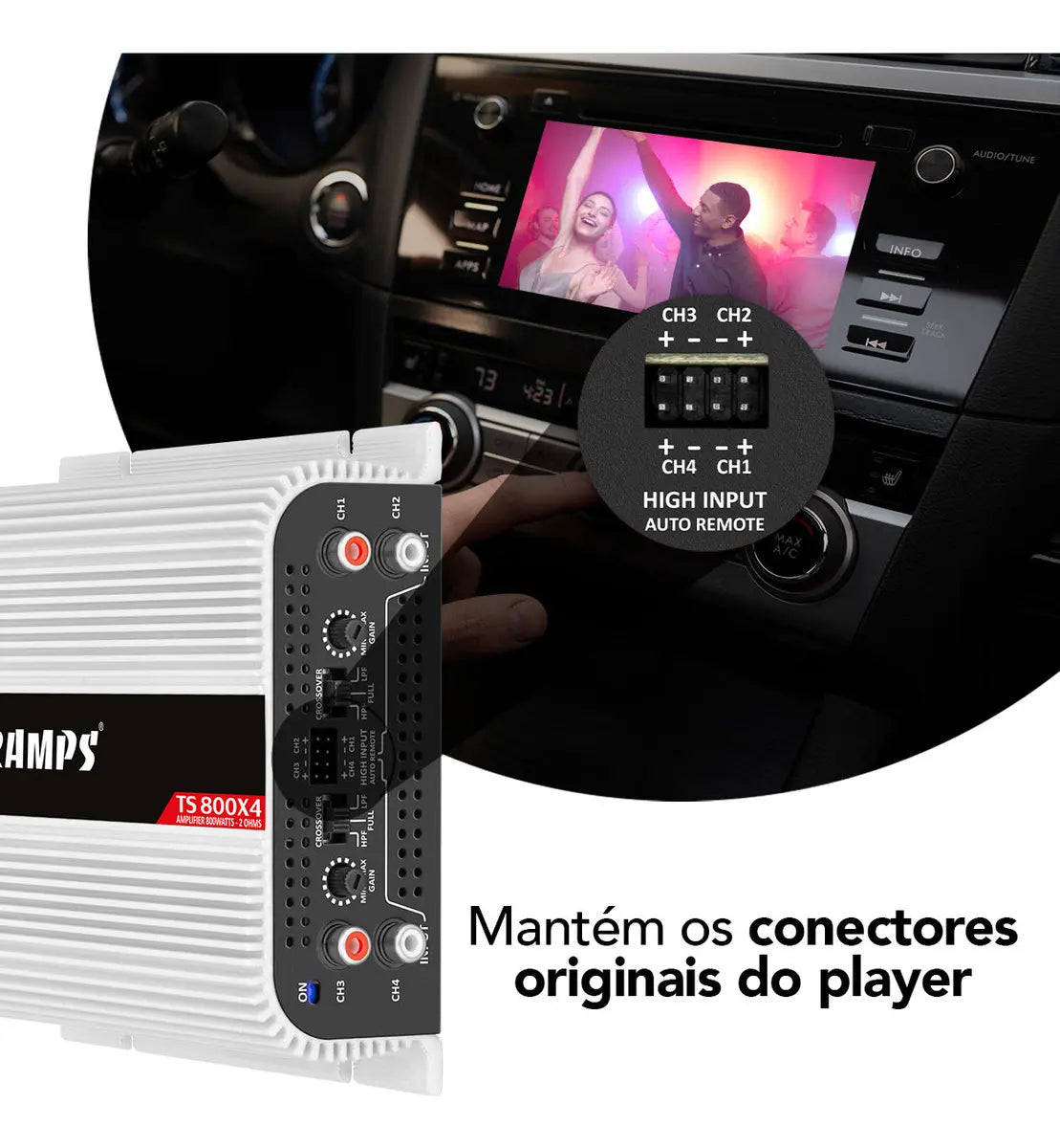 Modulo Taramps Ts800x4 2 Ohms 800W Potencia Rms Amplificador Som Automotivo Entrada Rca E Fio Crossover LPF FULL HPF Subwoofer Kit Duas Vias Drivers T800 4 Canais Carro Camionete Conexao Bridge Branco - Image 8