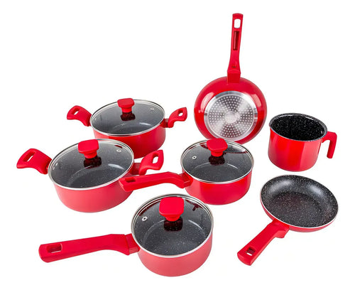 Imagem 5 de 10 de Conjunto Panelas Indução Cerâmico Pratic Cook Red 10 Pç Mimo