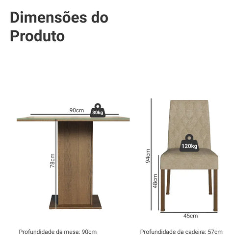 Imagem 3 de 10 de Sala Jantar Estofada Mesa Tampo Vidro 4 Cadeiras Madesa Anaju Rci Cor Rustic/Crema/Imperial MDJA0401387GSIM