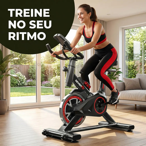 Imagem 9 de 9 de Bicicleta Ergométrica Fitness Para Cardio E Musculação Com Base Cor Preto E Vermelho 6kg Inercia Marca Sevenfit