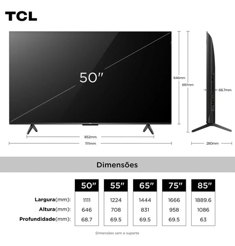 Imagem 3 de 10 de Smart TV TCL 50 Polegadas QLED 4K P7K WiFi Bluetooth Google TV HDR10+ Dolby Atmos Dolby Vision 50P7K