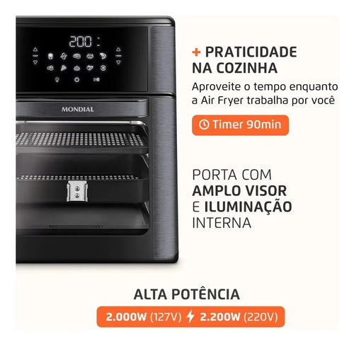 Imagem 8 de 9 de Fritadeira Elétrica AFON-12L-BG Forno Oven 12 Litros Preto Mondial