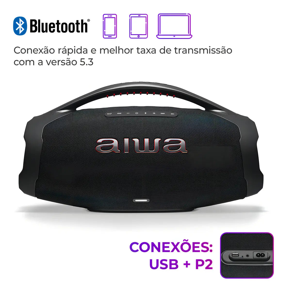 Caixa De Som Boombox Aiwa AWS-BBS-01B 200w IP66 30hs De Bateria Cor Preto - Image 9
