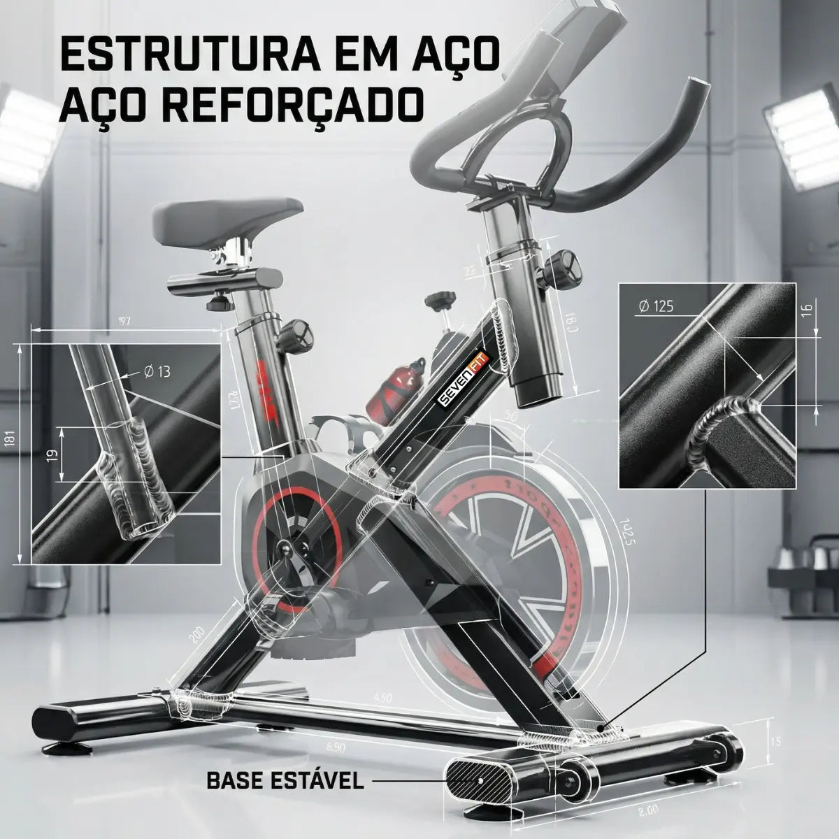 Bicicleta Ergométrica Fitness Para Cardio E Musculação Com Base Cor Preto E Vermelho 6kg Inercia Marca Sevenfit - Image 6