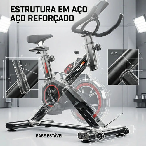 Imagem 6 de 9 de Bicicleta Ergométrica Fitness Para Cardio E Musculação Com Base Cor Preto E Vermelho 6kg Inercia Marca Sevenfit