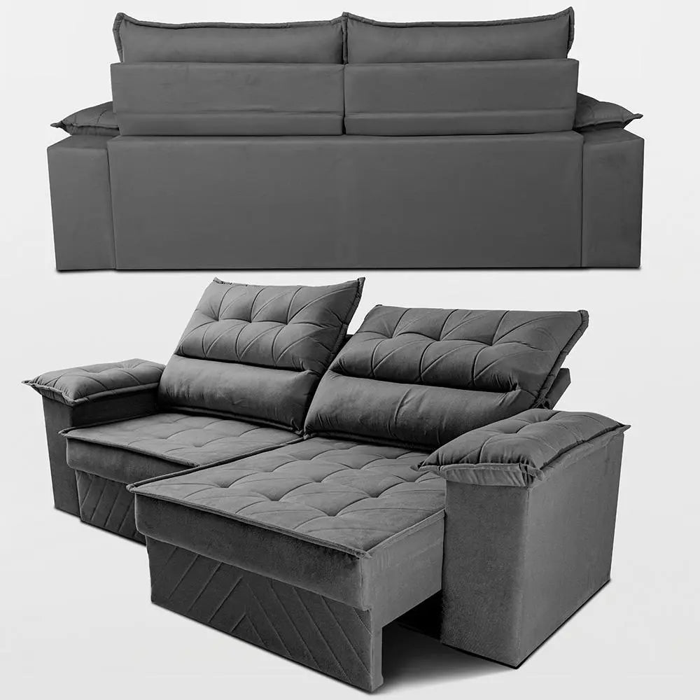 Sofá Retrátil 2,10m Molas E Espuma D33 Thunder Cor Cinza. Cama Inbox - Image 7