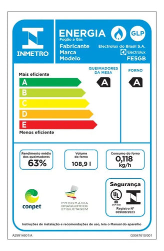 Imagem 5 de 5 de Fogão 5 Bocas Electrolux Preto Efficient Mesa de Vidro PerfectCook e Grades de Ferro (FE5GB) Bivolt