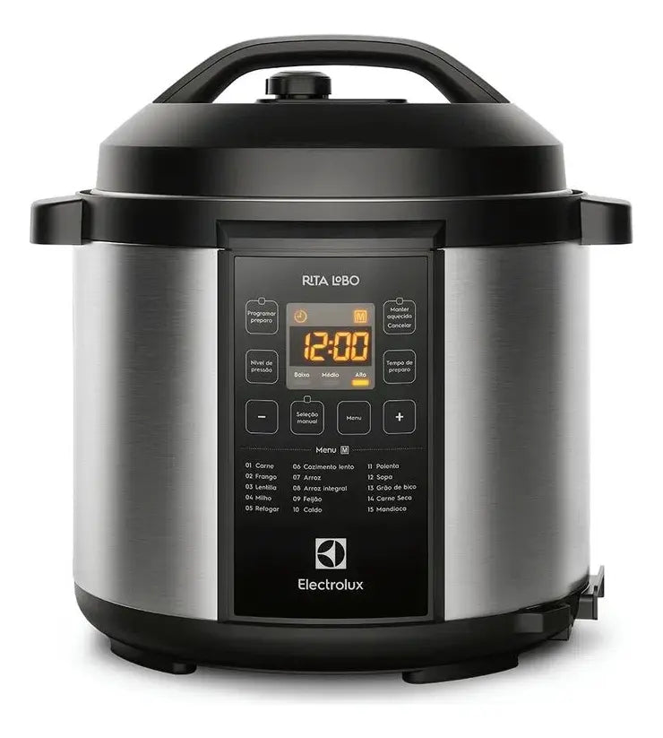Panela Pressão Elétrica Electrolux Digital Capacidade 6L Silenciosa Segura 10 Travas Segurança 15 Receitas Pré-Programadas 3 Níveis Pressão PCC20 Inox Preto Por Rita Lobo - Image 1