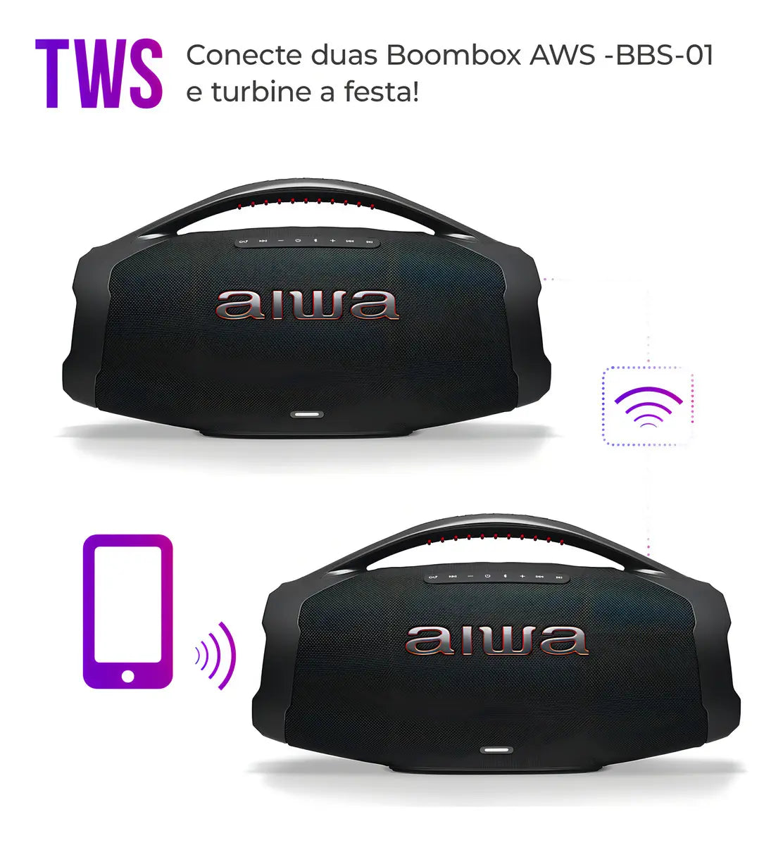 Caixa De Som Boombox Aiwa AWS-BBS-01B 200w IP66 30hs De Bateria Cor Preto - Image 8