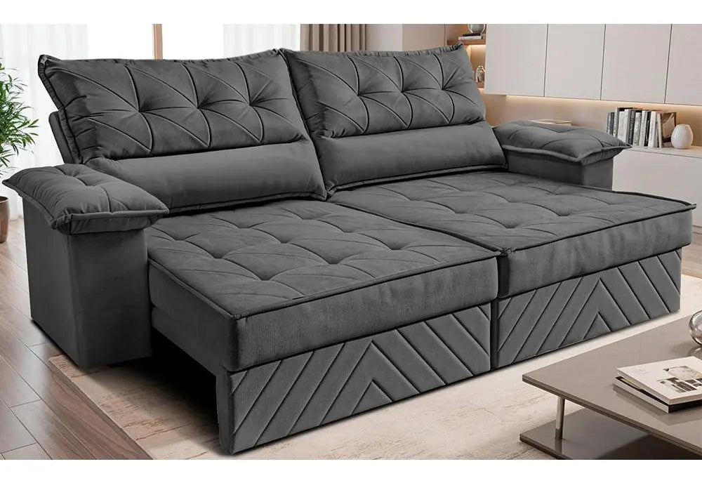 Sofá Retrátil 2,10m Molas E Espuma D33 Thunder Cor Cinza. Cama Inbox - Image 1