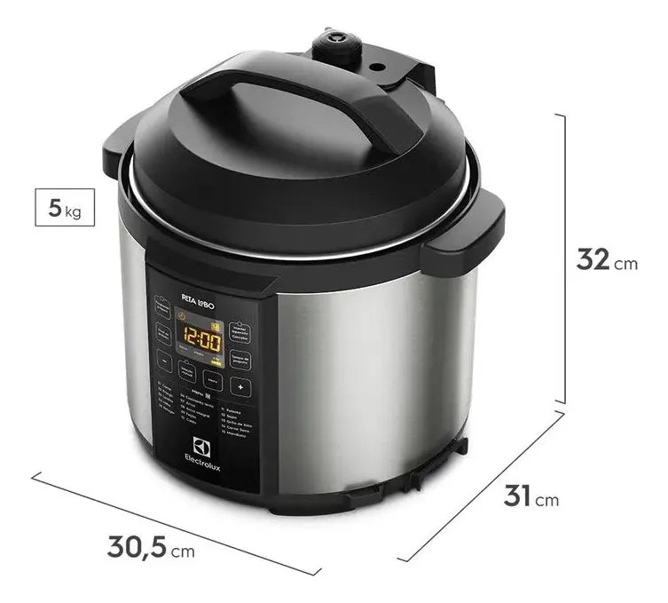 Panela Pressão Elétrica Electrolux Digital Capacidade 6L Silenciosa Segura 10 Travas Segurança 15 Receitas Pré-Programadas 3 Níveis Pressão PCC20 Inox Preto Por Rita Lobo - Image 2
