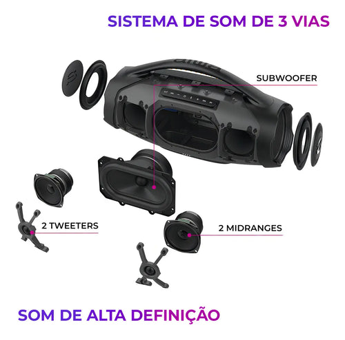 Imagem 4 de 11 de Caixa De Som Boombox Aiwa AWS-BBS-01B 200w IP66 30hs De Bateria Cor Preto