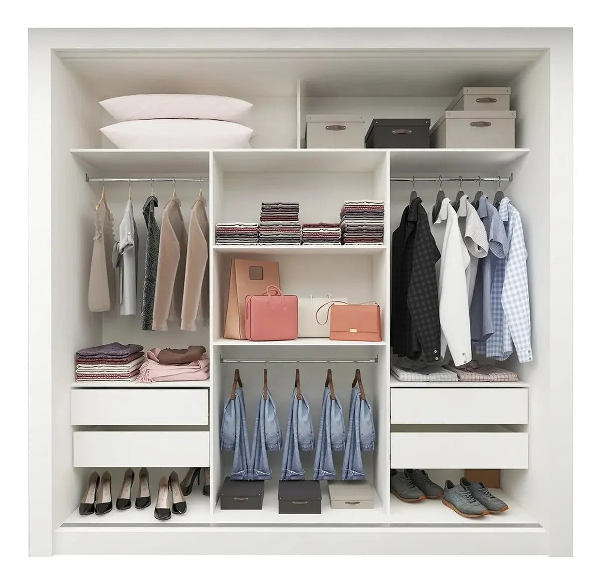 Guarda-roupa Casal Branco 3 Portas Corrediça Espelhada Milão MDF Yescasa - Image 4