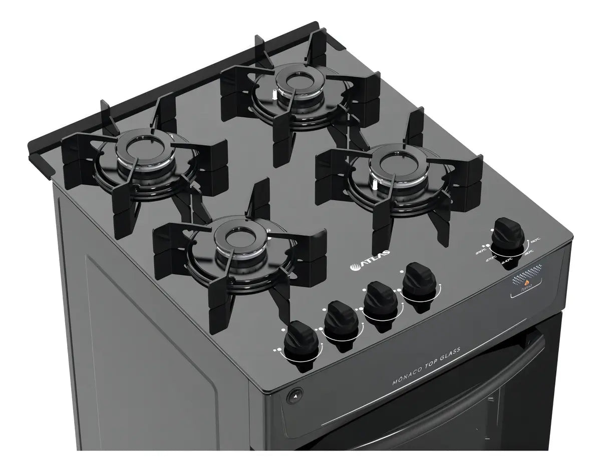 Fogão 4 Bocas Atlas Mônaco Top Glass com Mesa de Vidro e Acendimento Automático Preto Bivolt - Image 5