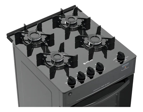 Imagem 5 de 8 de Fogão 4 Bocas Atlas Mônaco Top Glass com Mesa de Vidro e Acendimento Automático Preto Bivolt