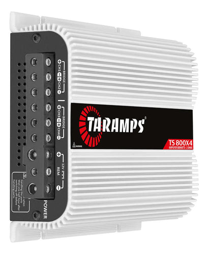 Imagem 2 de 9 de Modulo Taramps Ts800x4 2 Ohms 800W Potencia Rms Amplificador Som Automotivo Entrada Rca E Fio Crossover LPF FULL HPF Subwoofer Kit Duas Vias Drivers T800 4 Canais Carro Camionete Conexao Bridge Branco