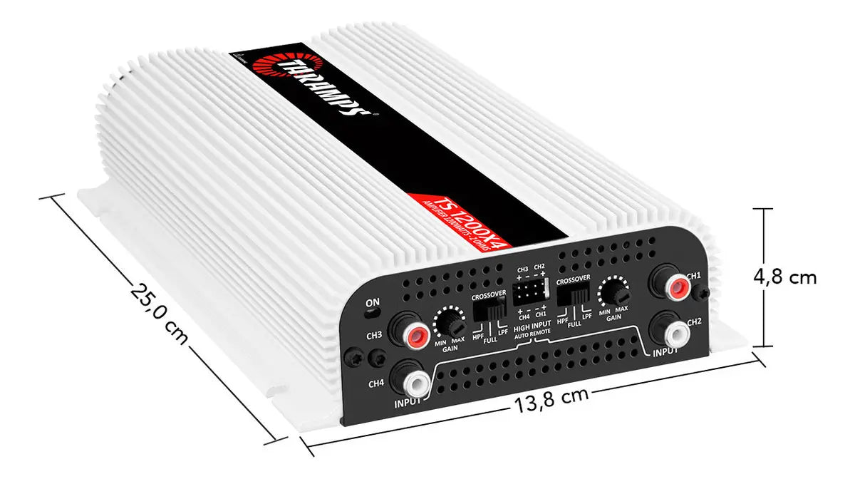 Modulo Amplificador Taramps Ts1200X4 2 Ohms 1200W Potencia Som Automotivo Alto Falante Driver Super Tweeter Entrada RCA 4 Canais Estereo Crossover HPL LPF FULL Conexao Bridge Branco Carro Camionete - Image 6