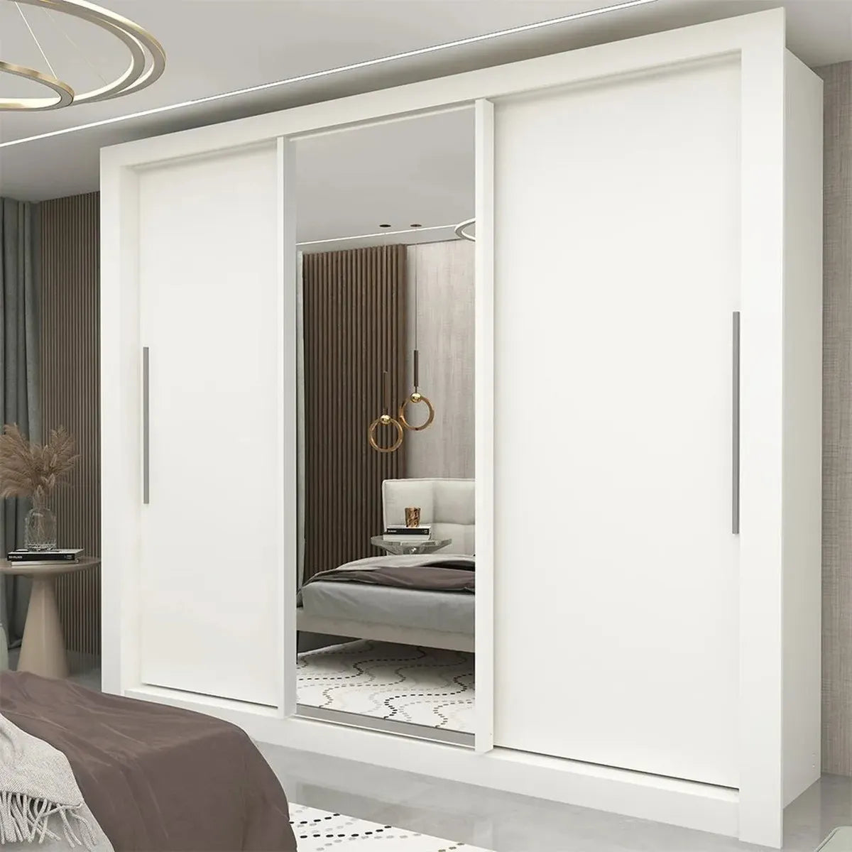 Guarda-roupa Casal Branco 3 Portas Corrediça Espelhada Milão MDF Yescasa - Image 1