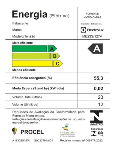 Imagem 7 de 8 de Micro-ondas Electrolux Inox 23L Efficient ME23S