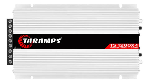 Modulo Amplificador Taramps Ts1200X4 2 Ohms 1200W Potencia Som Automotivo Alto Falante Driver Super Tweeter Entrada RCA 4 Canais Estereo Crossover HPL LPF FULL Conexao Bridge Branco Carro Camionete