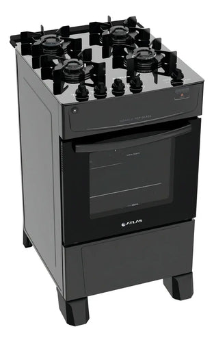 Imagem 1 de 8 de Fogão 4 Bocas Atlas Mônaco Top Glass com Mesa de Vidro e Acendimento Automático Preto Bivolt