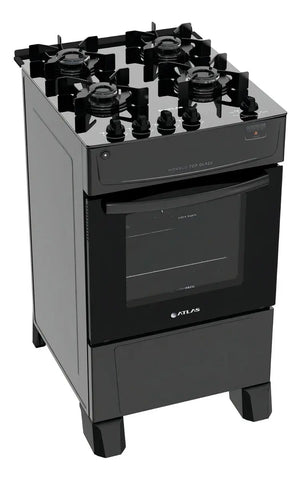 Fogão 4 Bocas Atlas Mônaco Top Glass com Mesa de Vidro e Acendimento Automático Preto Bivolt